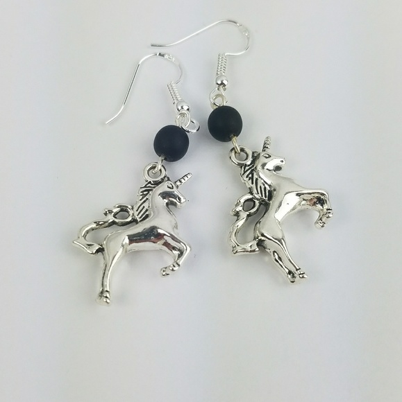 Magen's Fairytale Creations Jewelry - Matte Black Unicorn Earrings